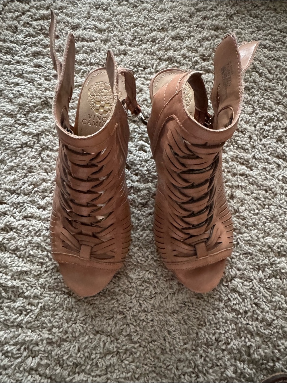 Vince Camuto Woven Open-Toe Sandal Heels in Tan